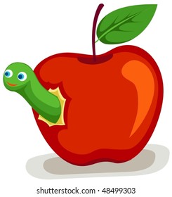 illustraton of isolated apple with worm