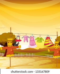 Illustraton of the scarecrows near the hanging clothes