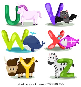 Illustrator alphabet animal LETTER - u,v,w,x,y,z