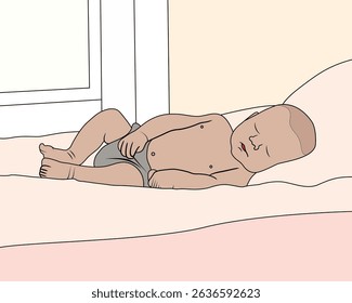 Illustrator Art: Peaceful Sleeping Baby - Sweet Dreams. Sleeping baby vector, Newborn illustration, Baby art digital, Children's illustration