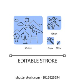 Illustrator artist blue linear icons set. Decorator, traditional art designs creator. Thin line customizable 256, 128, 64 and 32 px vector illustrations. Contour symbols. Editable stroke