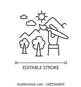 Illustrator artist pixel perfect linear icon. Decorator, traditional art designs creator. Thin line customizable illustration. Contour symbol. Vector isolated outline drawing. Editable stroke