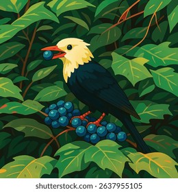 Illustrator Artwork Exotic Fruit-Eating Bird in Tropical Forest