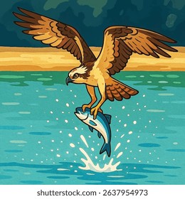  Illustrator Artwork Majestic Osprey Catching Fish Mid-Flight – Dynamic Wildlife Digital Art