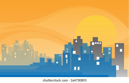 Illustrator background of Building with evening scene