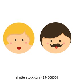 Illustrator of Boy and Girl cute face icon