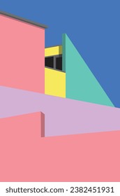 illustrator building structure design pink purple green yellow color