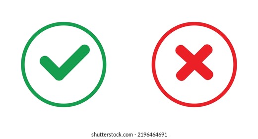 Illustrator button Yes or not true or false icon, green checklist and red X icon logo
