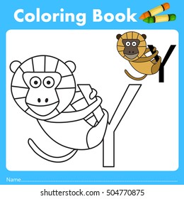 Illustrator of color book with yellow baboon animal
