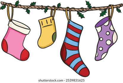 illustrator Colorful hanging Christmas stockings for decoration