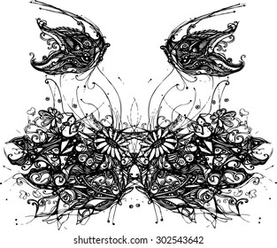illustrator create of butterfly and the flower. Zentangle style. line art collection