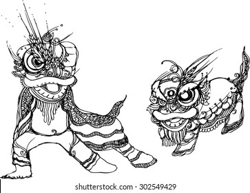 the illustrator create of lion dance