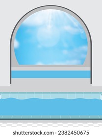 illustrator curved wall design with Swimming pool and bright sky