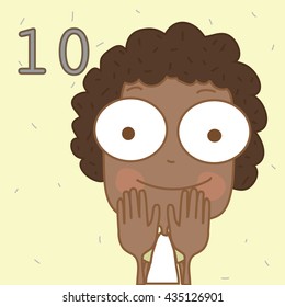 Illustrator cute black boy learn number and counting with kids hand showing the number ten.