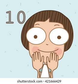 Illustrator cute boy learn number and counting with kids hand showing the number ten.