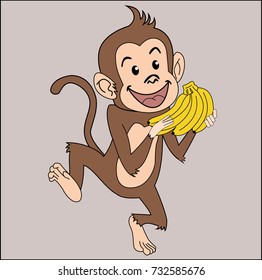 illustrator of cute cartoon monkey hold banana vector