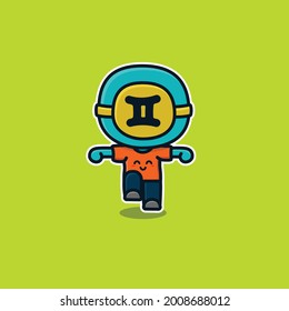 illustrator cute gemini zodiac exercising in the morning good for sticker
