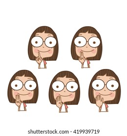 Illustrator cute girl learn number and counting with kids hand showing the number one to five.