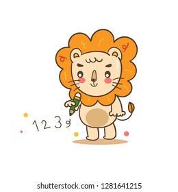 illustrator Cute Lion cartoon of vector (School)- card and Print for t-shirt.  hand drawing or instructional media for children or kid.