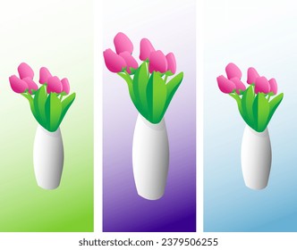 illustrator design of beautiful tulips in a pot with decorations that are cool and pleasing to the eye, this vector is good for use in wallpapers, logos, paintings, banners and so on.