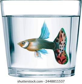 illustrator design of betta fish in a glass