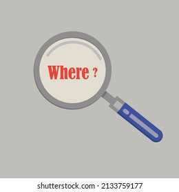Illustrator design magnifying glass icon with the word "where" professionally on a light background