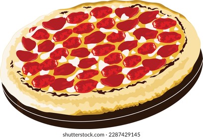 Illustrator drew a large pan pizza topped with pepperoni, mozzarella and cheddar cheese