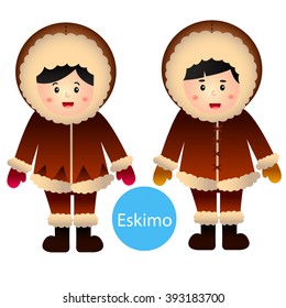 illustrator of Eskimo Boy and Girl vector isolated on white background