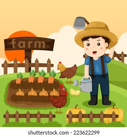 Illustrator of farm and farmer with animal