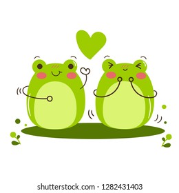 Illustrator of Frog Mascot Vector - cute animal cartoon, happy couple animal, animal set vector design: card and Print for t-shirt. Romantic hand drawing or instructional media illustration for kid.
