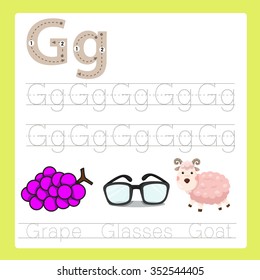 Illustrator of G exercise A-Z cartoon vocabulary