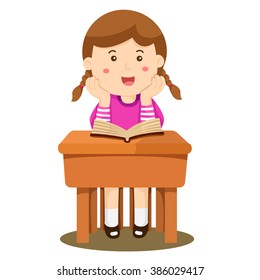 illustrator of girl studying in classroom