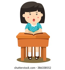 Illustrator of girl two studying in classroom