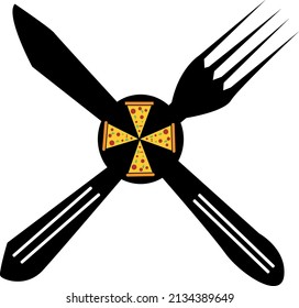 illustrator graphic of a slice of pizza knife and fork,good for logo design,logo restaurant,etc.
