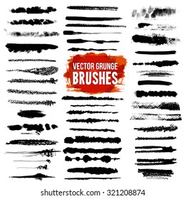 Illustrator grunge black lined and scuffed brush styles set with bright color text isolated vector illustration