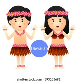 Illustrator of Hawaiian Boy and Girl vector isolated on white background