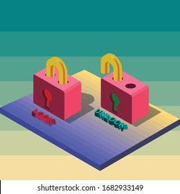 Illustrator icons lock on/offflat vector design good for website or platform apps