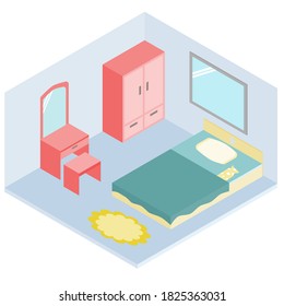Illustrator of isometric 3D bedroom