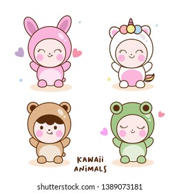 illustrator of Kawaii Animal collection cartoon, Cute Unicorn Pony Vector, Rabbit Bunny, Happy Bear, Funny frog for baby shower and happy birthday - Perfect for kid's greeting card design and Print