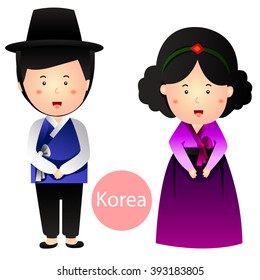 Illustrator of Korea Boy and Girl vector isolated on white background