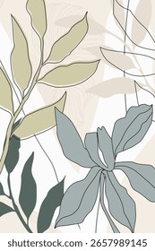 Illustrator line draw with leaves and flower