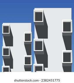 Illustrator minimale Gebäude Konstruktion Design mit fünf Türen in den Himmel
