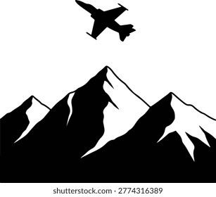 Illustrator Mountains and airplane black