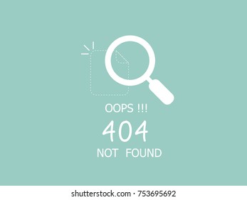 illustrator of oops 404 error page not found, magnifying glass finding lost document vector background