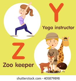 Illustrator of professional character Yoga instructor and zoo keeper