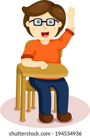 Illustrator of school boy sitting on table