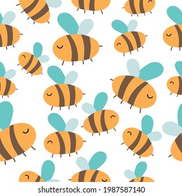 Illustrator seamless pattern bee baby background. Summer kids nursery wall art. Vector illustration.