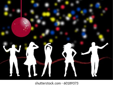 illustrator of several people dancing in a disco