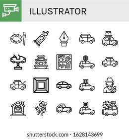 illustrator simple icons set. Contains such icons as Cctv, Art, Car, Pen tool, Artist, Volleyball, can be used for web, mobile and logo