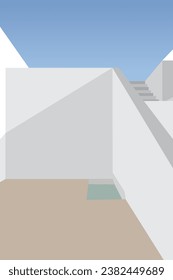 ilustrar la escalera con piscina y construcción en cielo